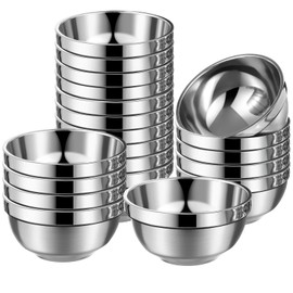 Mimorou 20 Pack Stainless Steel Bowl Set 13oz Double Walled Insulated Snack Bowls Small Metal Mixing Bowls Lightweight Toddler Bowl Multipurpose Dinner Bowl for Ice Cream, Cereal, Rice, Snack, Silver