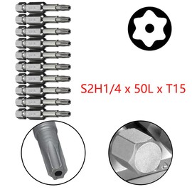COMOK 10pcs 50mm Long 1/4 Inch Hex Shank T15 Torx Head Magnetic Screw Driver Bit Set Security Tamper Proof Star 6 Point Screwdriver Kit Tools