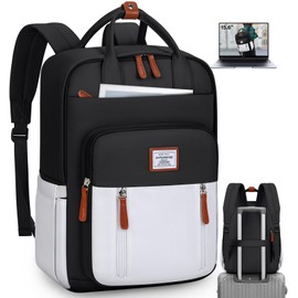 RAINSMORE Backpack for Women 15.6 Inch Laptop Backpack Work Travel Backpack Waterproof Business Backpacks Purse Large Capacity College Bookbag Nurse Bag Casual Computer Backpack, Black-White