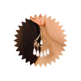 TseenYi Pearl Chandelier Earrings Gold Tassel Pearl Drop Earrings Vintage Pearl Dangle Earrings Indian Traditional Dangle Earrings Ethnic Pearl Pearl Earrings Jewellery for Teenagers, Zinc