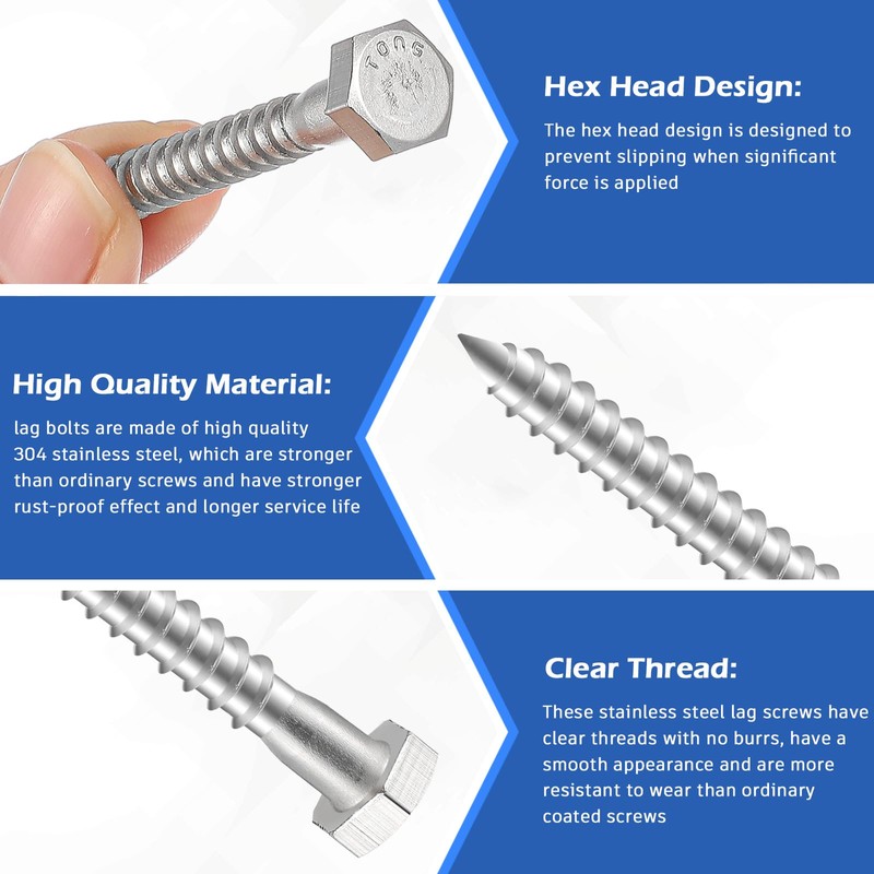 Zonon 100 Pcs 1/4" x 2" Hex Head Lag Screws