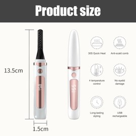 Heated Eyelash Curler Heated Lash Curler Electric Eyelash Curler 4 Heating Modes Heated Lash Curler with LED Display USB Charging Suitable for Eye Beauty Makeup (White Gold)