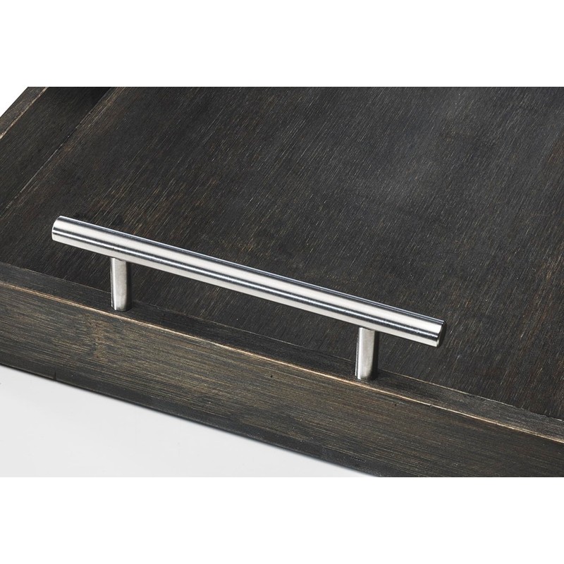 Kobolo Rectangular Bamboo Tray with Metal Handles (Grey)