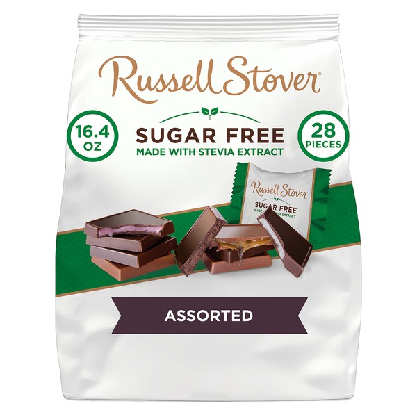 RUSSELL STOVER Sugar Free Chocolate Candy and Dark Chocolate Assorted Premium Filled Tiles, 16.4 oz. bag (≈ 28 pieces)