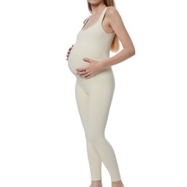 BDITANLE Maternity Workout Romper Pregnancy Yoga Ribbed One Piece Seamless Square Neck Leggings Jumpsuit