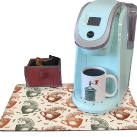 Coffee Mat Placemat for your Coffee Maker or Espresso Machine - TWO SIZES Washable Spill Mat for your Coffee Bar - Made in the USA (Coffee Cup Waves, 12 x 18)