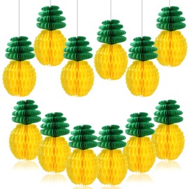 Kesote Hawaii Decoration 12 Pieces Pompoms Pineapple Summer Decoration Tropical Honeycomb Balls Hanging Luau Party Lanterns (8 Inches)