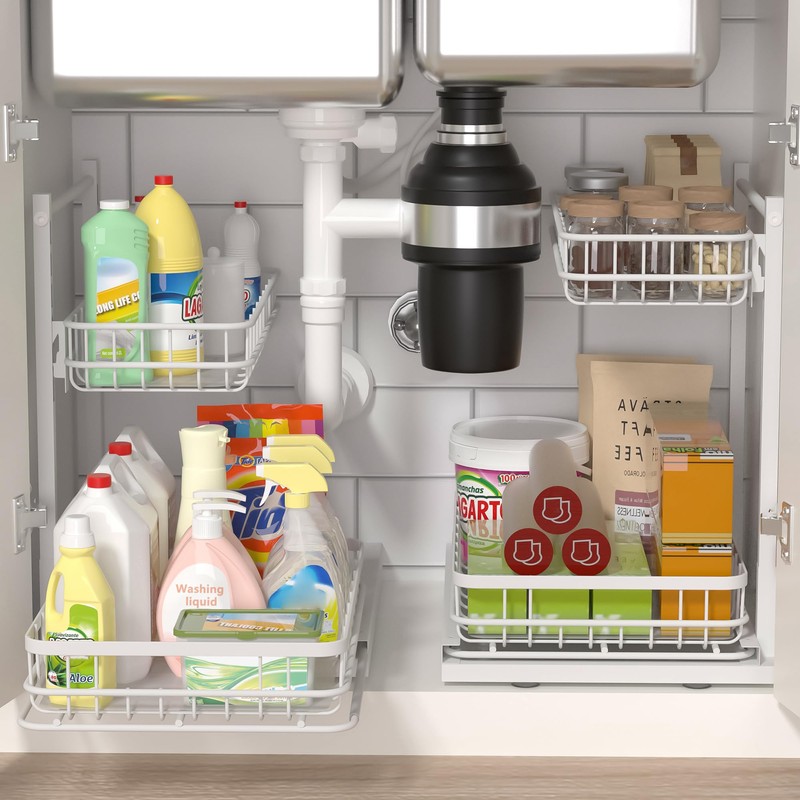 Uninol Under Sink Organizer, Adjustable Height Pull-Out Kitchen Storage Organization,15.8"