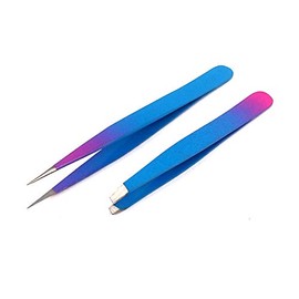 Tweezers for Ingrown Hair, Precision Slant Tweezers and Pointed Eyebrows Tweezer Set Stainless Steel Eyebrow Plucking 2 Pieces (Sky Blue & Pink) By G.S Online Store