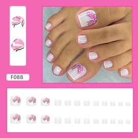 Press On Coffin Toenails With Butterfly Designs, Full Cover Reusable False Nails With Adhesive Tab, Artificial Acrylic Fake Toe Nails, Glue On With Charm, Stick On for Women