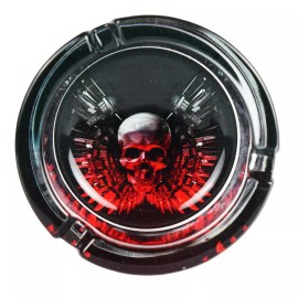 Glass RED-GREY SKULL PATTERN ASHTRAY  - 3.3" Wide Novelty Gift