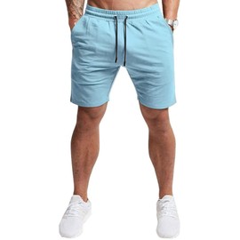 EVERWORTH Pantalones cortos de entrenamiento casuales para hombre, gimnasio, entrenamiento, fitness, culturismo, correr, trotar, pantalones cortos, Azul / Patchwork, X-Large