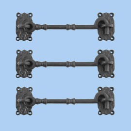 Renovators Supply Black Cabin Hook Eye Latches 7.3" Long Decorative Wrought Iron Privacy Hook Latch for Kitchen Cabinet, Sliding Barn Door Or Gates Easy Mount Durable Hooks with Hardware Pack of 3