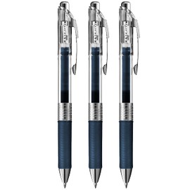 Pentel EnerGel Pure BL77TLE - Retractable Liquid Gel Ink Pen - 0.7mm - Navy Blue - Pack of 3