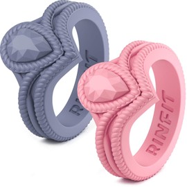 Rinfit Silicone Rings for Women - Pear Engagement Silicone Ring - Womens Rubber Wedding Bands - Grayish Purple & Pink - Size 10