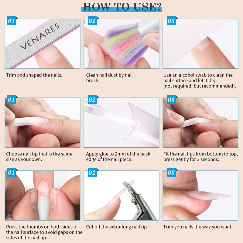 Nail Tips for Gel Nails, Venares 500 Pieces Acrylic Artificial