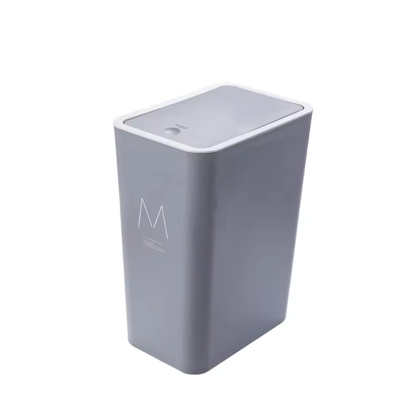 Press-Type Plastic Trash Can with Lid, 10L/15L Slim Rectangular Waste