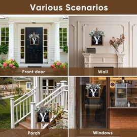 Ultra Large 14'' Last Name All Year Round Front Door Wreath with 26 Initial Letter Welcome Sign All Seasons Eucalyptus Garland and Bow Wreaths for Front Door Porch Farmhouse Decoration (Y)