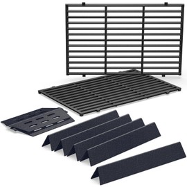 Genesis Grill Parts for Weber Genesis 300 Grills with Front Control Knob, Genesis E310 S310 E/S320 E/S330, 19.5" Grill Grates, 17.5" Flavorizer Bars&Heat Deflectors for Weber 7524 7528 7621 7620 65505