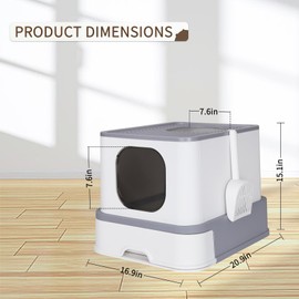RIZZARI Enclosed Cat Litter Box with Lid, Large Foldable Litter Box with Litter Scoop, Top Entry Cat Toilet for Kittens and Big Cats (Light Gray,Plastic, Large)