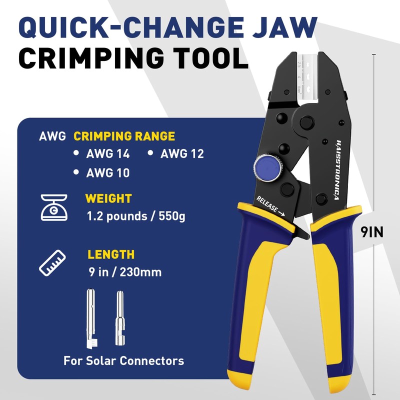 haisstronica Quick Change Jaws Crimping Tool for Solar Connectors AWG