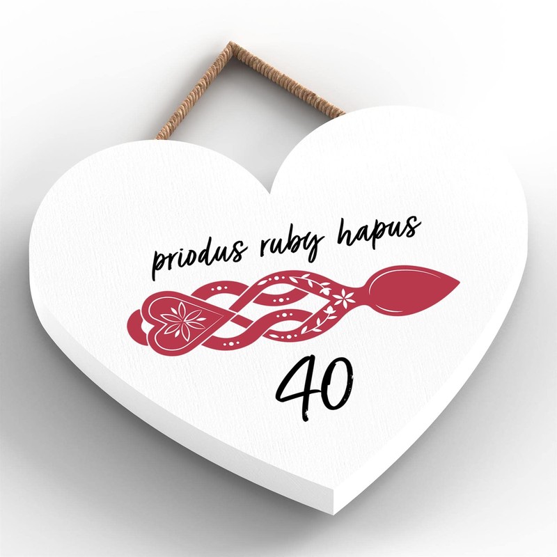 Global Designs 40Th Wedding Anniversary Welsh Love Spoon Wooden Heart