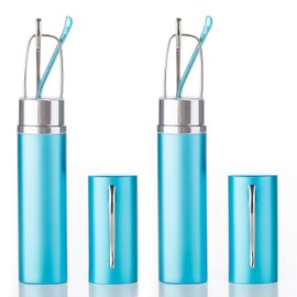 2 Packs Tube Readers Spring Temple Reading Aluminum Case Soft Blue 3.25