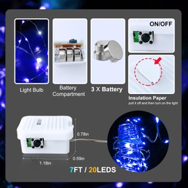 FWYWNL 12 Pack Fairy Lights Battery Operated, String Lights Battery Powered 7ft 20 Led Fairy Lights Copper Wire Twinkle Lights for DIY, Bedroom, Christmas Decoration Parties, Wedding (Blue, 12 pcs)