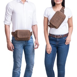 STILORD 'Boston' Belt Bag Leather Vintage Bum Bag Men Women Waist Bag for Camera Jogging Travel Festival Sports Doggy Bag Genuine Leather, Veleta - brown.