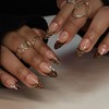 French Tip Press on Nails Almond Medium Leopard Print Fake
