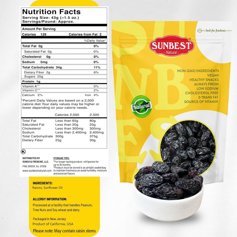 Sunbest Natural Jumbo Black Raisins – 5 lb Bulk Bag
