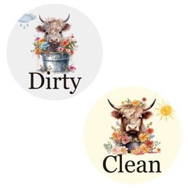 Dishwasher Magnet Clean Dirty Sign - Cosmisun Highland Cow Clean Dirty Magnetic Farm Cattle Reversible Clean Dirty Signs Double Sided Strong Dish Washer Kitchen Indicator for Home Refrigerator Decor