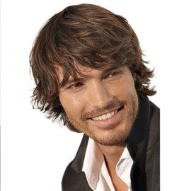 MIUXIU Men's Short Brown Wig Short Natural Curly Synthetic Hair Wigs Heat Resistant Natural Looking Short Straight Hair Replacement Full Wigs (brown)