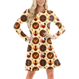 Women Turkey Dresses Thanksgiving Harvest Fall Thanksful Tunic Dress XL