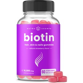 Biotin Gummies | 5000mcg Per Gummy | Hair Skin & Nails Vitamins | Vitamins Gummies | Healthy Hair Supplement for Women & Men | Vegan & Non-GMO | Natural Strawberry 