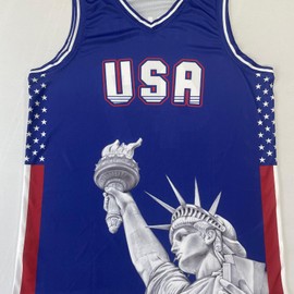 Rffov 2024 USA 47th Election Basketball Jersey 47 America Flag President Trump Basketball Shirt with Statue of Liberty Blue Large