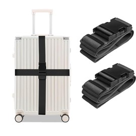 Set of 2 Luggage Strap Set, Luggage Strap, Black, Luggage Strap, Black, Adjustable Luggage Strap, 188 cm