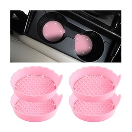 Bittwee 4PCS Bling Car Cup Holder Coaster, Silicone Anti-Slip Insert Drink Cup Mat, Crystal Rhinestone Auto Interior Accessories, 2.75 Inch Universal for Cars, RVs, Trucks and More（Pink/4PCS）