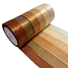 Kiran Collections-1-Inch x 60 Yards 6 Colors Brown Gold Satin Ribbon for Gift Wrapping, Christmas Ribbon, Solid Fabric Ribbon, Baby Bows, Wedding Birthdays Party Decoration, Crafting Bouquet Ribbon, 6 Rolls Assorted Colors, 10 Yards/Roll