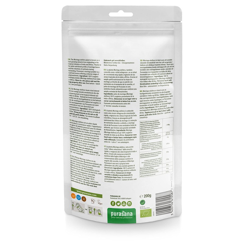 Purasana Organic Moringa Powder, 200 g, Raw Food Quality