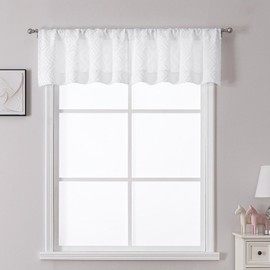 Chyhomenyc White Valances for Windows 2 Panels, Small Kitchen Curtains Jacquard Geometric Textured Fabric Curtains for Bathroom, Light Filtering Rod Pocket Cortinas para Sala, 30Wx14L Inch, 2PCS