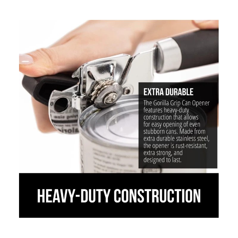 GORILLA GRIP Stainless Steel Can Opener, Smooth Edge, Easy Turn,