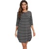 Vlazom Women's Nightdresses Soft Cotton Nightshirt Stripe 3/4 Sleeve Sleep