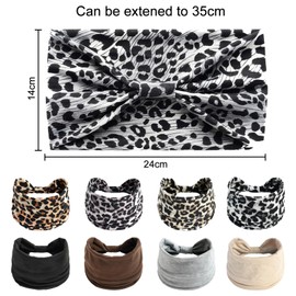JSTHHTT Pack of 8 Women's Headbands, Wide Elastic Headbands, Soft, Wide Twisted Hair Band, Retro, Leopard Print Hair Accessories, Yoga, Sports Hair Band, Multicoloured Headband for Women