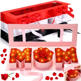 Weekgrat 4 Pack Mom Flower Gift Box with LED Light Mother's Day Fillable Floral Box Empty Mom Letter Shaped Flower Boxes for Arrangements Chocolate Rose Present Strawberry Packaging Box for Birthday