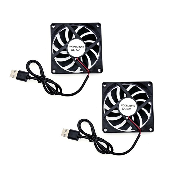 JZK 2PCS 80x80x10mm DC 5V USB cooling fan 80mm, 2500