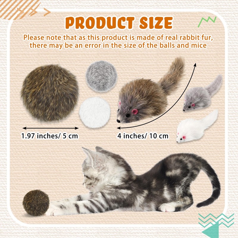 Lewtemi 24 Pcs Real Rabbit Fur Mouse Toys for Cats