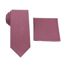 Mens Solid Linen Tie and Pocket Square Set - Slim - Regular - Extra Long Necktie (Chianti, Extra Long Tie)