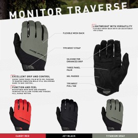 Lizard Skins Monitor Traverse-X-Small-Jet Black-New22 Unisex Adult Gloves