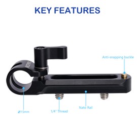 NICEYRIG Universal Camera Support System with 15mm Rod Clamp and NATO Rail, Compatible with Camera and Monitor, Black, Rod Mount